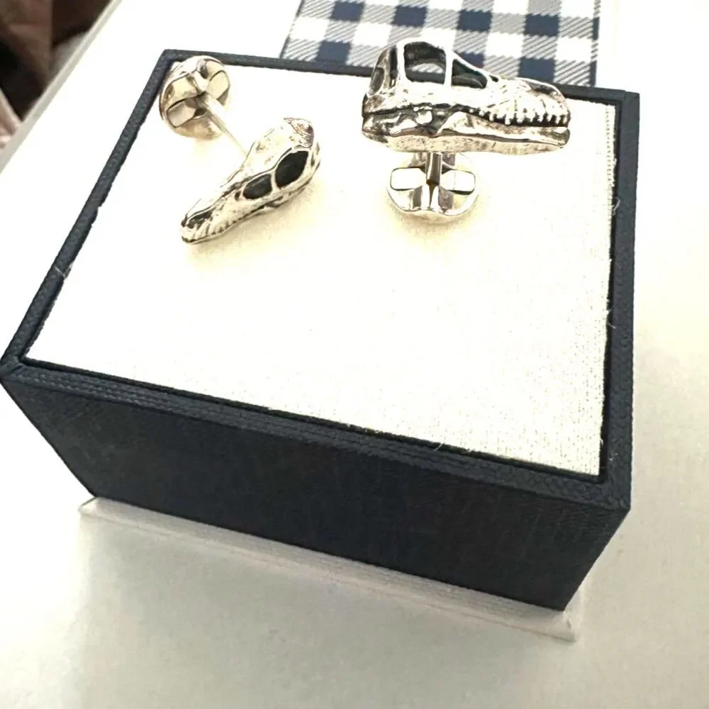 Velociraptor Dinosaur Skull Sterling Silver Cufflinks